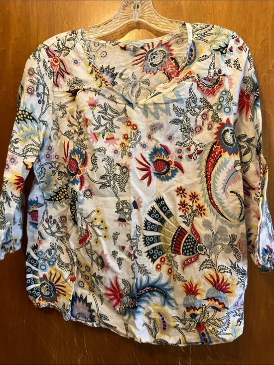 Hester & Orchard Tops - Hester & Orchard  Floral Paisley 3/4 Sleeve Top Size Small  Linen Blend